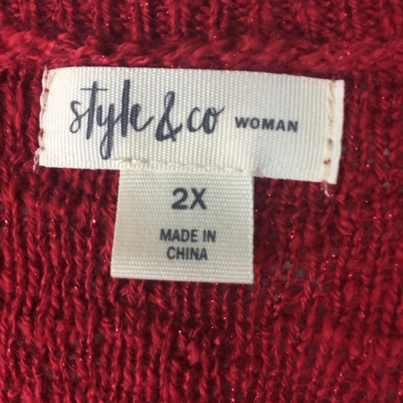 Style Co Women's Red Sparkle Sweater Tunic Top - Picture 6 of 8